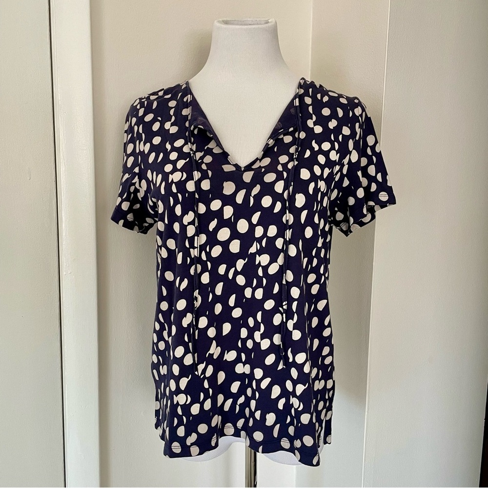 Maeve by Anthropology Clemente Tee Navy Polka Dot Size Large